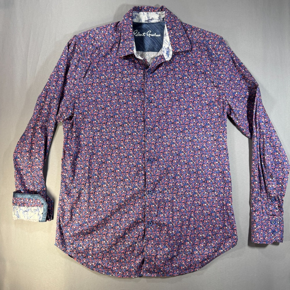 Robert Graham Mens Medium Pink Blue Paisley Classic Fit Long Sleeve Button Shirt